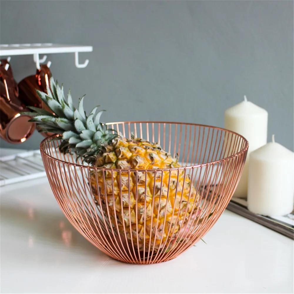 Шикарная Скандинавская металлическая настольная корзина для хранения, современный минималистичный большой чаша в форме розового золота, настольное хранилище корзина для фруктов, органайзер, домашний декор