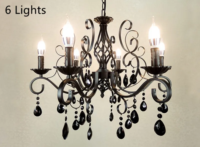 Vintage Crystal Chandeliers Livint Room Dining Room Lamp Black White Loft Wrought Iron E14 Candle Chandeliere Lighting