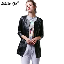 SHILO GO кожаное пальто Женская Осенняя модная куртка из натуральной овечьей кожи с круглым вырезом, лаконичная свободная, с коротким рукавом черная куртка на молнии