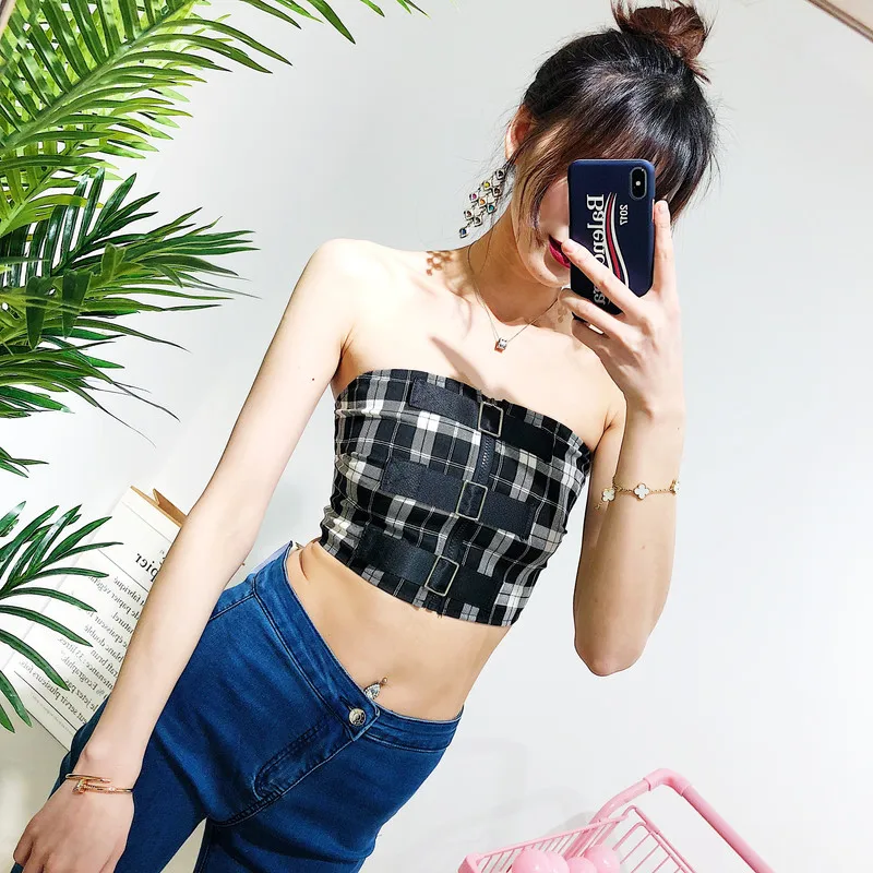 Women Check Corset with Belt details Casual Check Tube Top Women Check Corset with Belt details Casual Check Tube Top