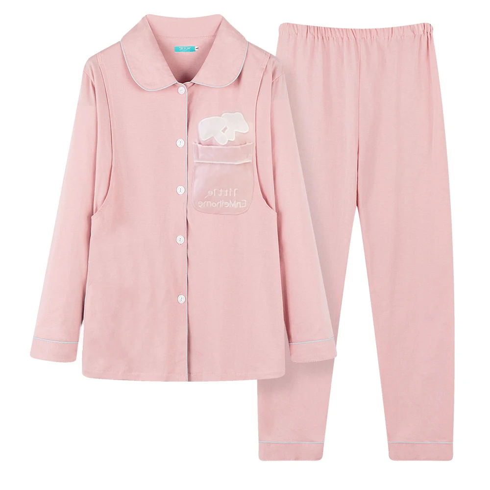 Cute Nursing Pajamas Breastfeeding Shirt+ Pregnancy Pants Maternity Clothes for Pregnant Women Lounge Sets 2019 Spring Pink Blue