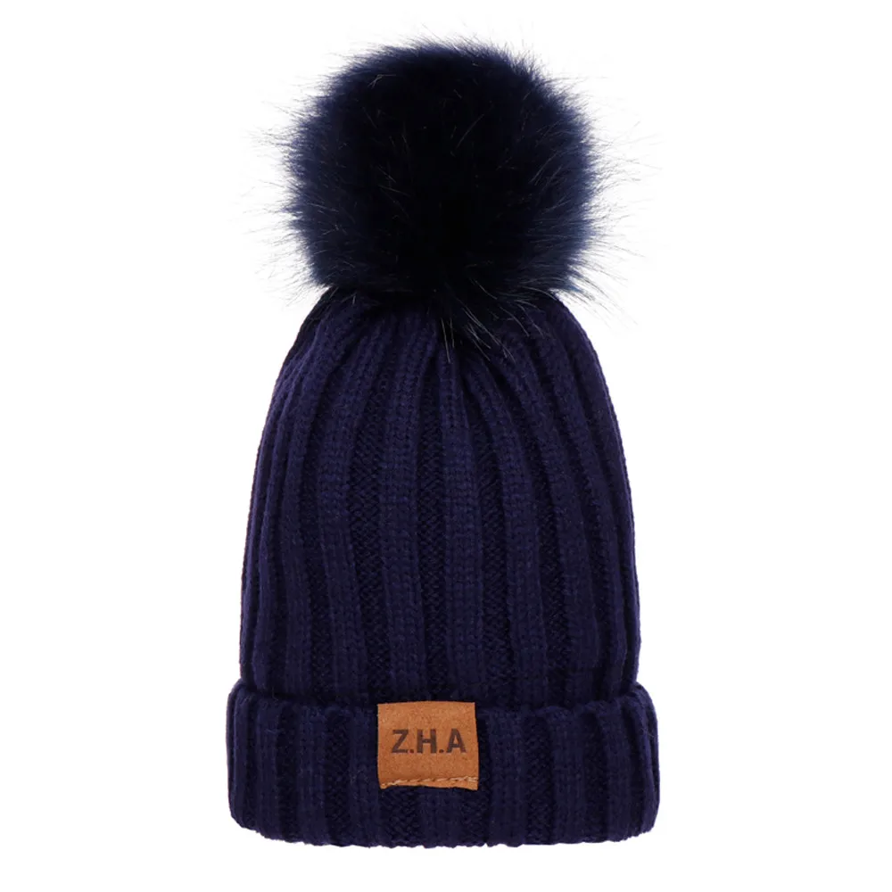 Fashion Female Fur Pom Poms hat Winter Winter Solid Color Knit Hat Beanie Hairball Warm Cap For Boys Girls gorros mujer