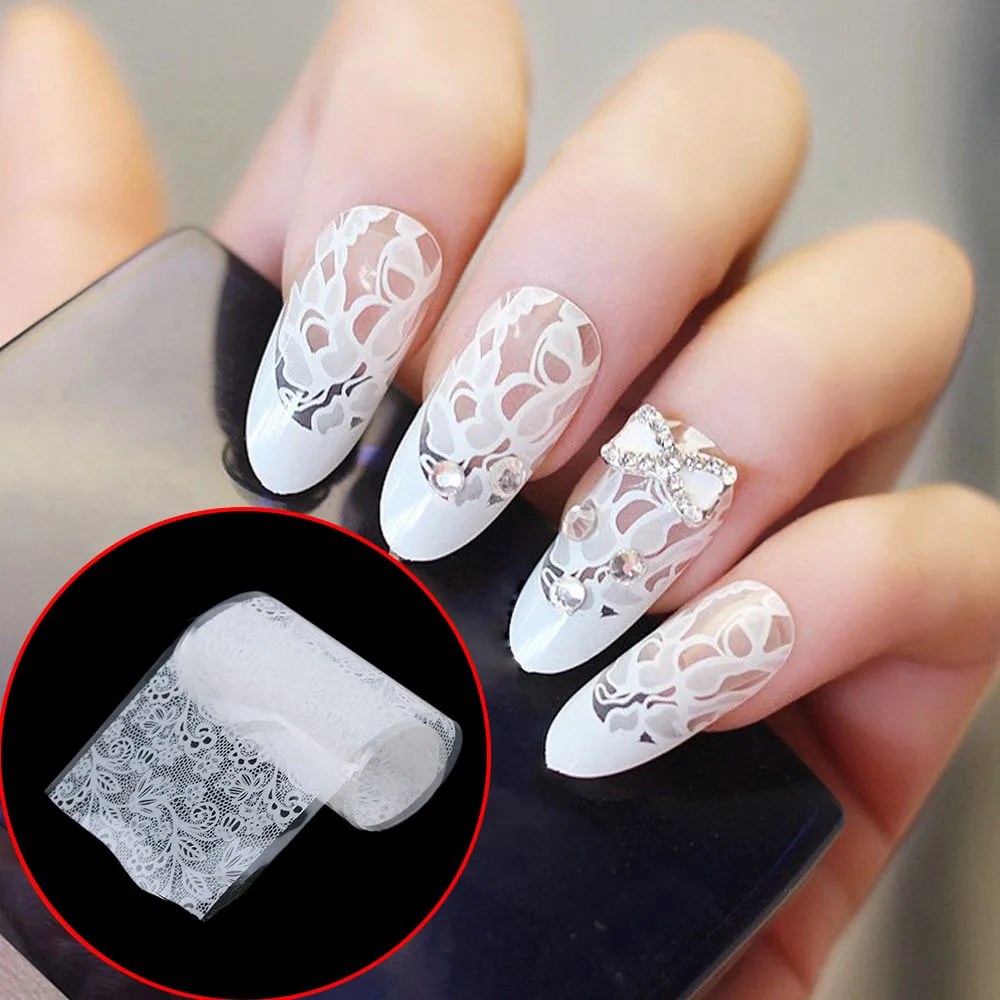 

16/20Pcs/Set DIY White Flower Lace Nails Foils for Nail Art Flowers Transfer Foil Paper Nail Stickers White Lace for Nails Decor