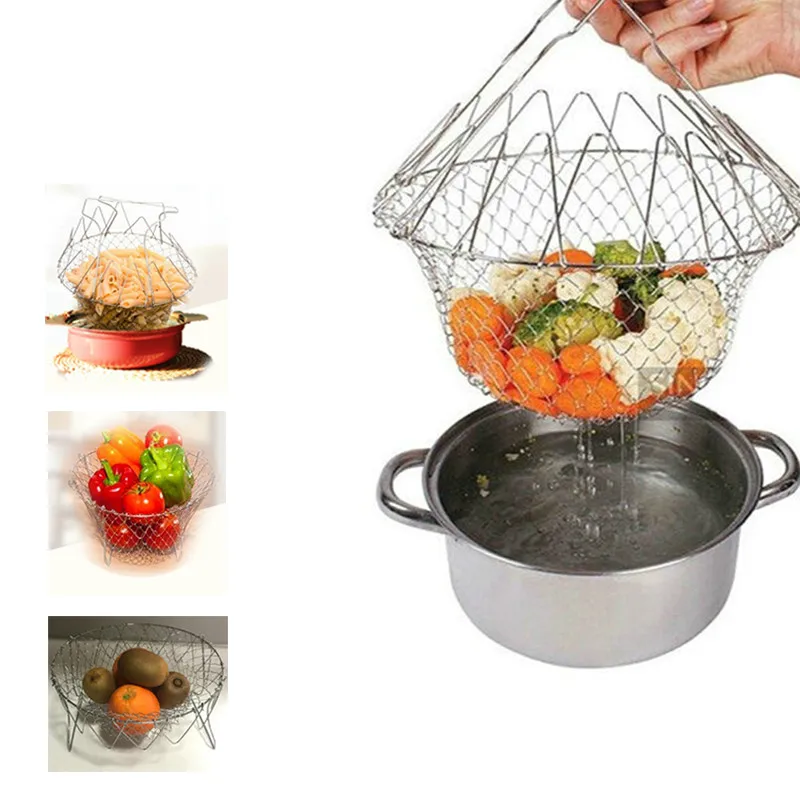 Stainless Steel Mesh Colander Strainer Net Expandable Fry Chef Basket
