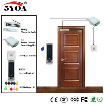 

RFID Access Control System Kit Wooden Glasses Door Set+Eletric Magnetic Lock+ID Card Keytab+Power Supplier+Exit Button