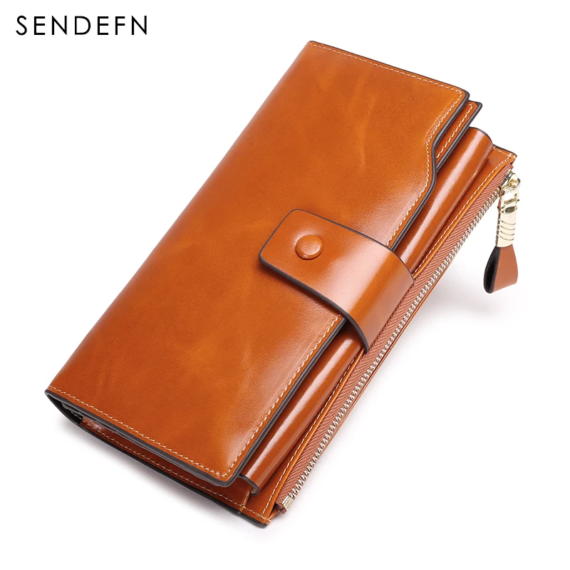 

Sendefn 2018 New Vintage Women Wallet Female Genuine Leather Wallet Women Long Ladies Purse Zipper Phone Bag Coin Purse Card
