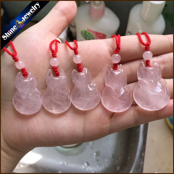 32x22 mm 100% Real Natural Quartz Carved Fox Amulet Lucky Pendant Necklace Fashion Animal Crystal Jewelry Beads 09005