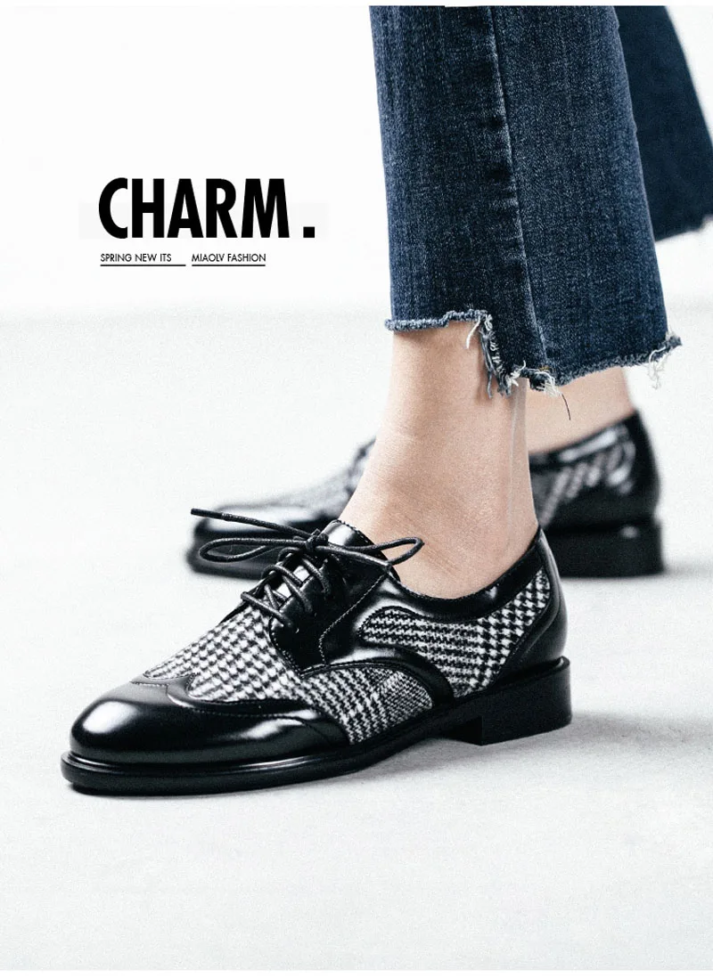 Women Oxford Luxury Brogue Shoes Women Designers Lace Up FLock+Leather Office Lady Shoes Platform Casual Oxford Shoes For Women (37)