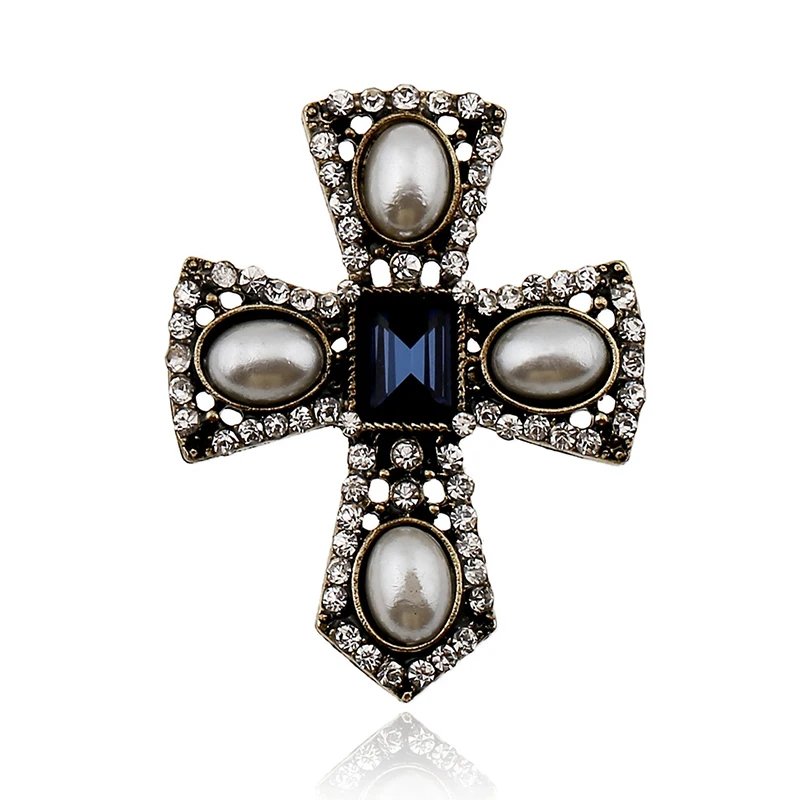 1pcs Fashion Mini Exquisite Vintage Brooch Cross Crystal Brooch Pin