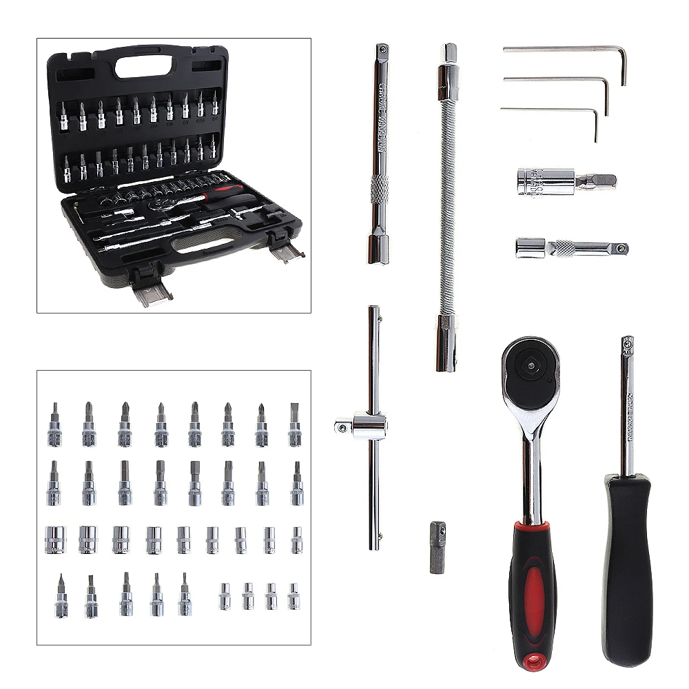 

New 46pcs Automobile Motorcycle Car Repair Tool Box Precision Socket Wrench Set Ratchet Torque Wrench Combo Tools Kit