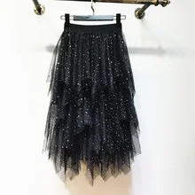 Летнее белое газовое вуаль нерегулярные юбки торт юбка металлик горячего тиснения юбка-трапеция Лето вылезая