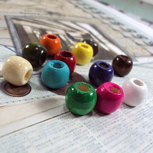 

600pcs Colorful wood beads - 12 mm multiple colors round shape big holes