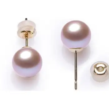 

Free shipping Beautiful a pair of 10-11mm AAA south sea round lavender pearl stud earrings 14