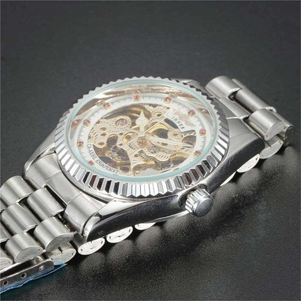 Женские Модные механические наручные часы Winner с Красным бриллиантом, роскошные женские часы от известного бренда