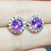 Натуральные серьги-гвоздики из аметиста, Настоящее серебро 925 пробы, хорошее ювелирное изделие для мужчин или женщин, 0.7ct* 2 шт, драгоценный камень# C971606