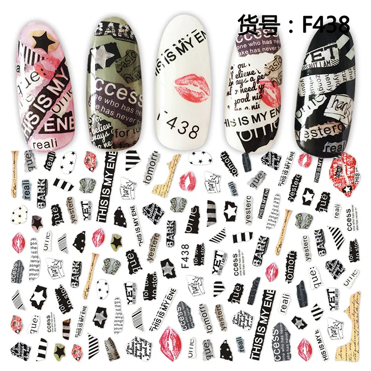 

Newest F438 letter 3d nail art sticker Japan Korea style nail decal stamping template DIY nail decoration tools nail wraps