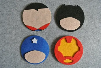 

8 pcs Cartoon Superhero Superman Batman Ironman Captain Amrican Felt Coaster Cup mats Cartoon Pad supply fabric