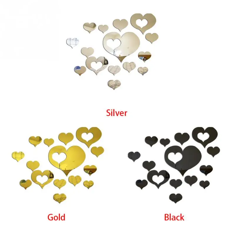 16 Pcs/Set Romantic Love Hearts Decor Home Room Mirror Wall Stickers