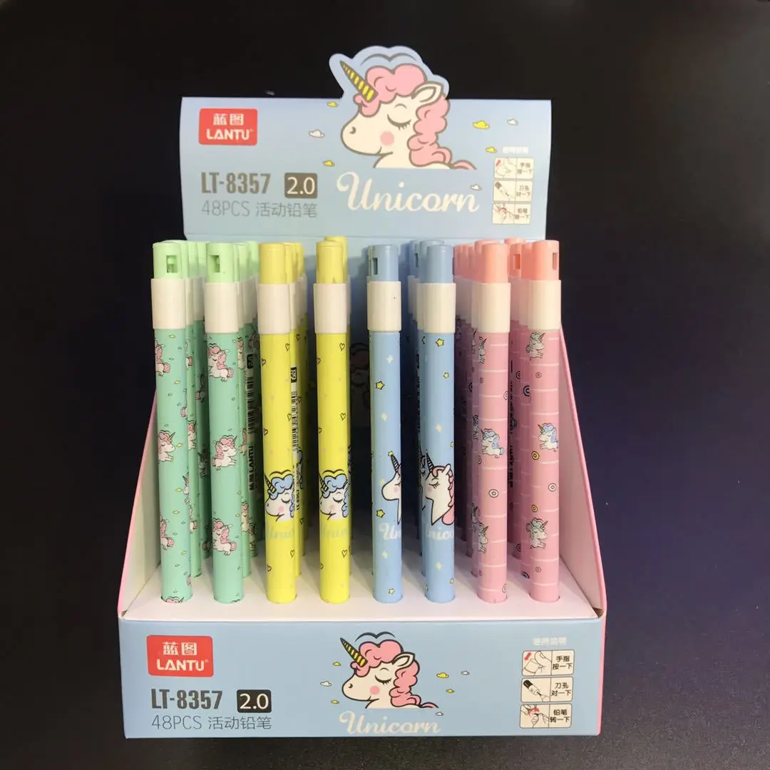 

4Pcs/lot 2.0mm Unicorn Mechanical Pencil +Pencil Sharpener Student Pencil Automatic Pen For Kid School Office Supply