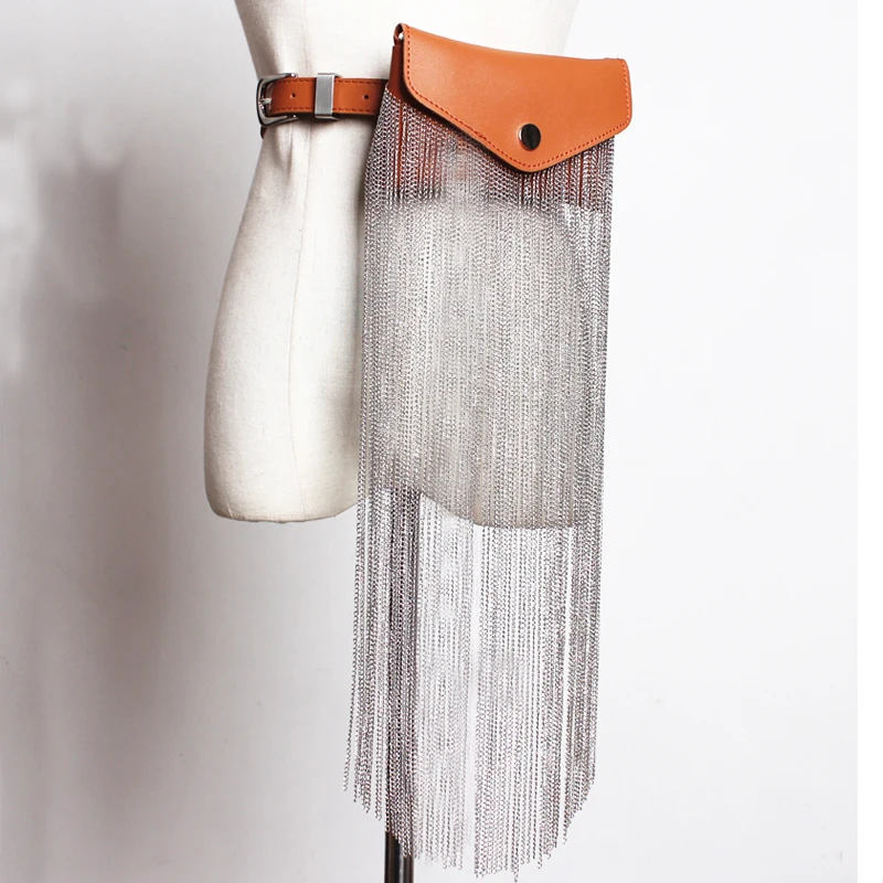 

New Vintage Fashion Tassel Silver Chain leather Waist belts Luxury Women Waist suspender Phone Pouch Punk Belt strap accessories