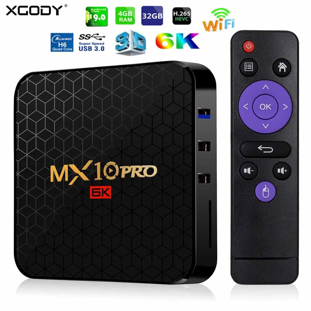 

XGODY 6K MX10 Pro Android 9.0 Smart TV Box Allwinner H6 Quad Core 4GB 32GB 64GB 2.4G WIFI Set Top Box HD Media Player Youtobe