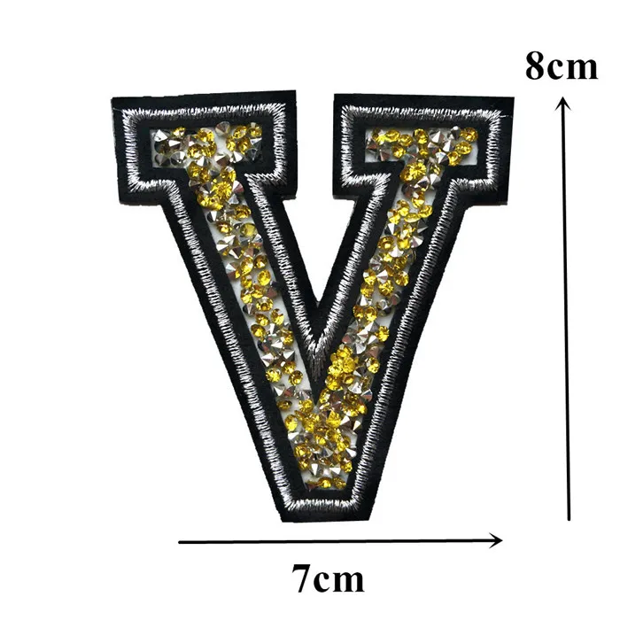 Стразы из желтого золота с алфавитом 26 букв с серебряными краями, Пришивные железные нашивки, вышитые значки для одежды, самодельные Аппликации, Декор - Цвет: V