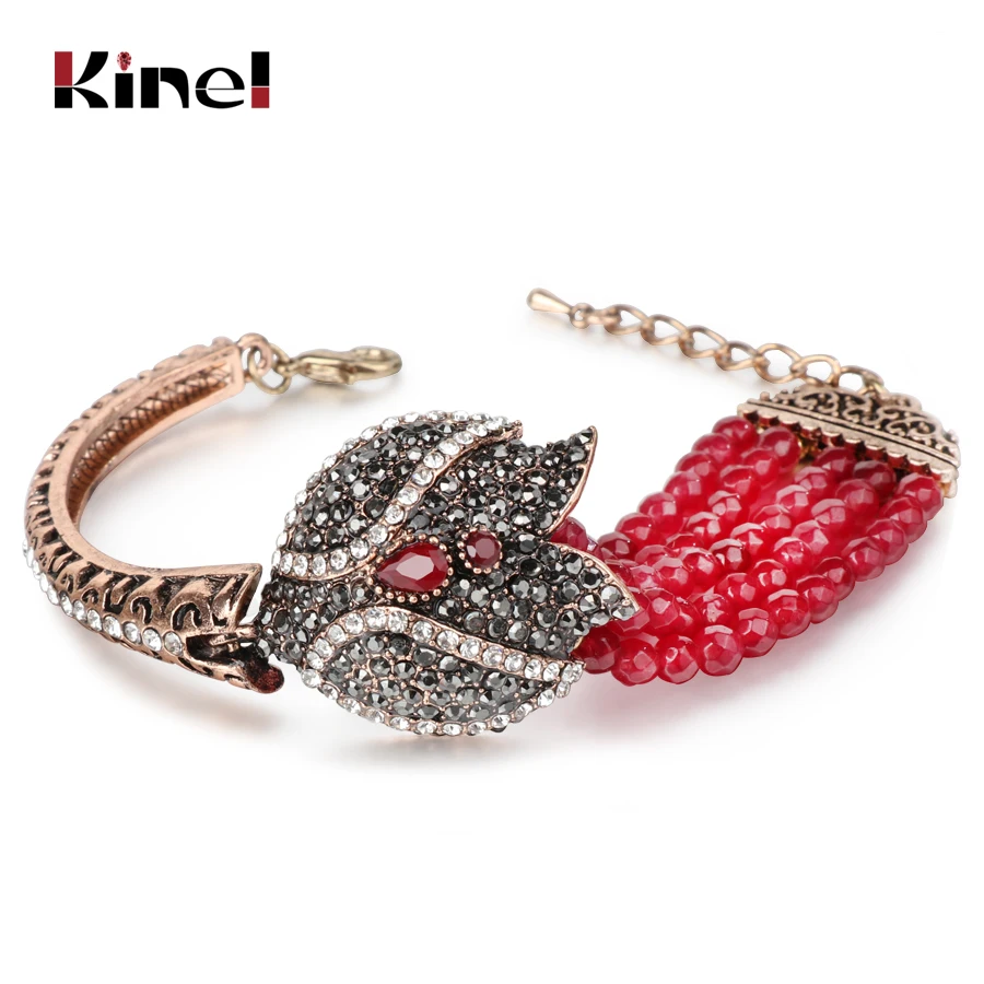 

Kinel Charm Red Natural Stone Bracelets Bangles Fashion Gold Covered Gray Crystal Antique Bracelet For Women Turkish Jewelry