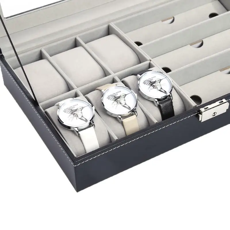 Модные роскошные часы коробка 6 слотов сетка из искусственной кожи часы дисплей хранения солнцезащитные очки держатель Органайзер