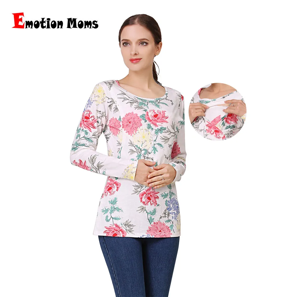 Emotion Moms/новая весенняя рубашка с длинными рукавами для кормящих мам Одежда для кормящих матерей с цветочным рисунком топы для мам