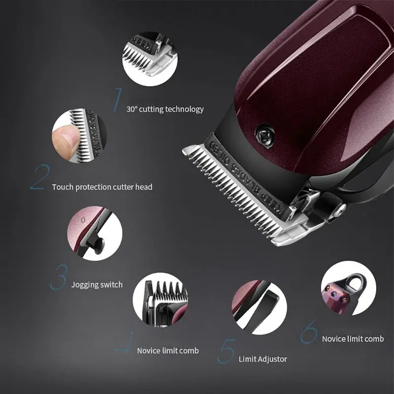 Kemei Electric Washable Hair Clipper Rechargeable Professional Hair Trimmer Shaver Razor Cordless Adjustable Clipper KM-2600