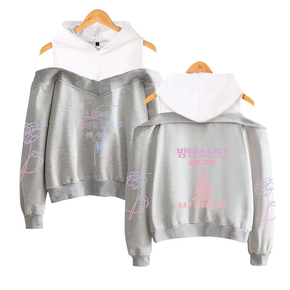BTS Liefde Jezelf Persoonlijkheid Mouwen LOVE YOURSELF TO TEAR Hip Hop Casual  Vrouwen Schouder FAKE LOVE Hoodies Sweatershirt