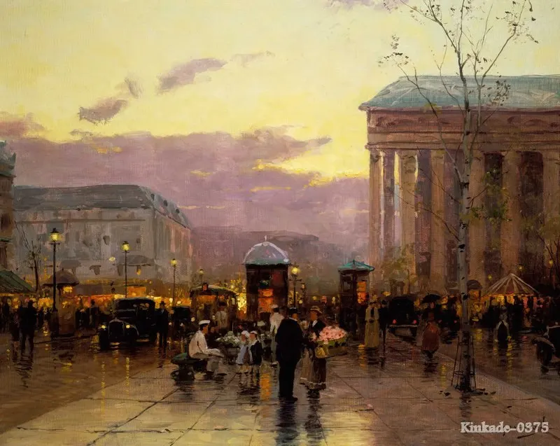 Oil Painting Original Art Hujan Senja Paris Thomas Kinkade