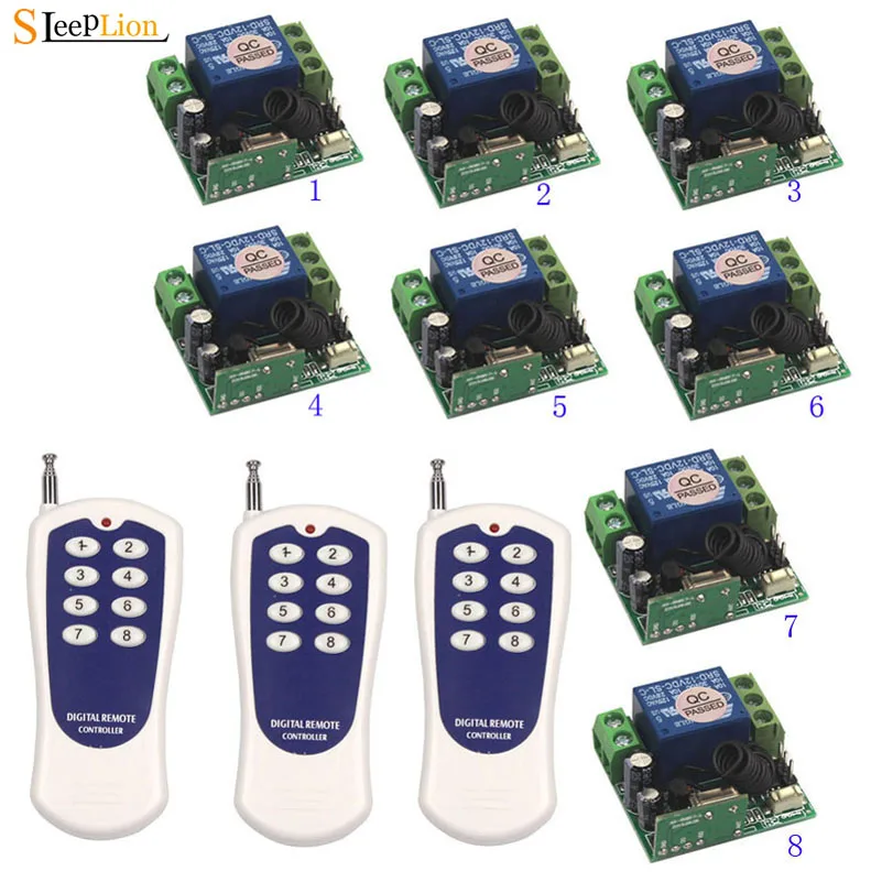 

Sleeplion Garage Door Remote Control System 12V 1CH Wireless Remote Switch Rf Transmitter Remote Control Light Switch 6 Receiver