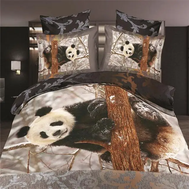3D panda bedspread,4pc panda bedding sets,queen /full size panda animal duvet cover,3d oil