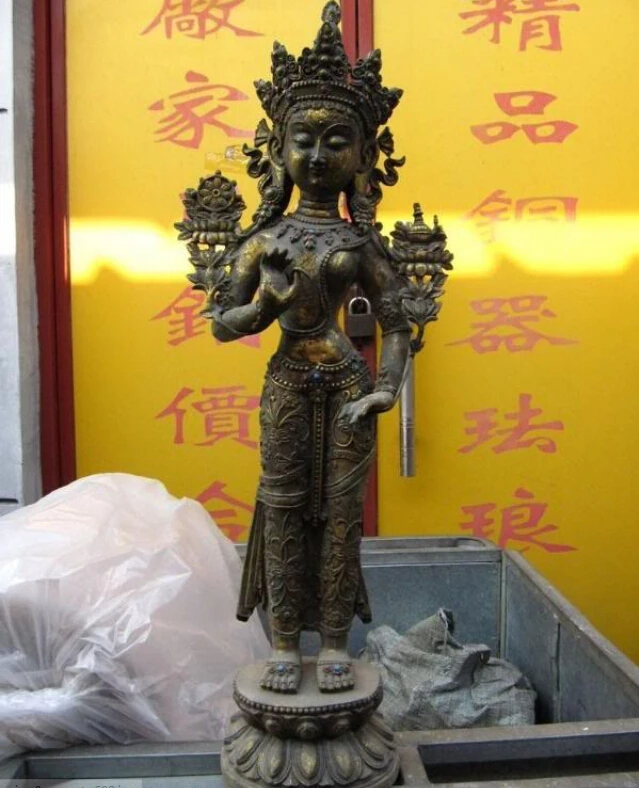 

USPS to USA S0481 27"Tibet Buddhiam Copper Bronze gild Stand Tara Kwan-Yin Guan Yin Buddha Statue (B0328)