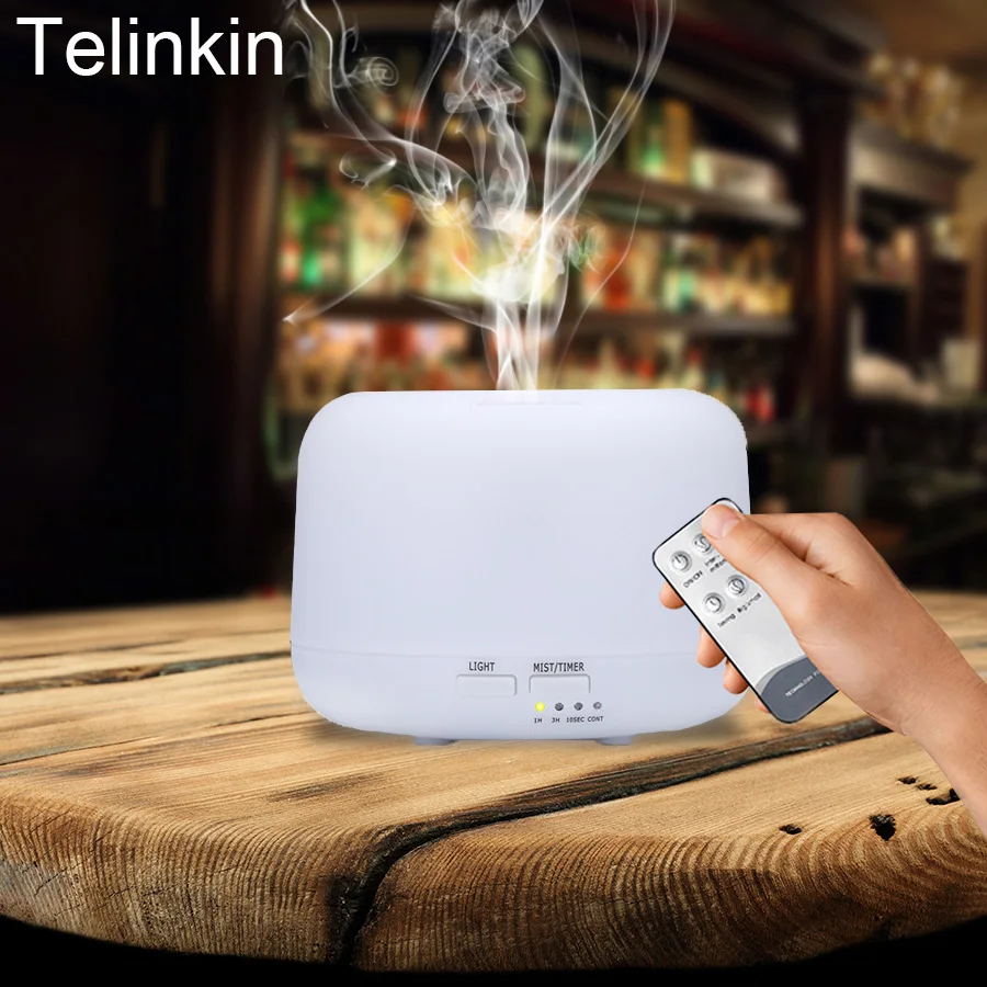 

Telinkin300ML Ultrasonic Air Humidifier Aroma Essential Oil Diffuser with Wood Grain 7 Color Changing LED Lights for Office Home