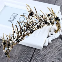 Nueva Moda de Lujo Negro de Cristal Corona de La Reina del concurso de belleza de la princesa Accesorios Para el Cabello Diadema de Oro para Las Señoras Novia de la Boda
