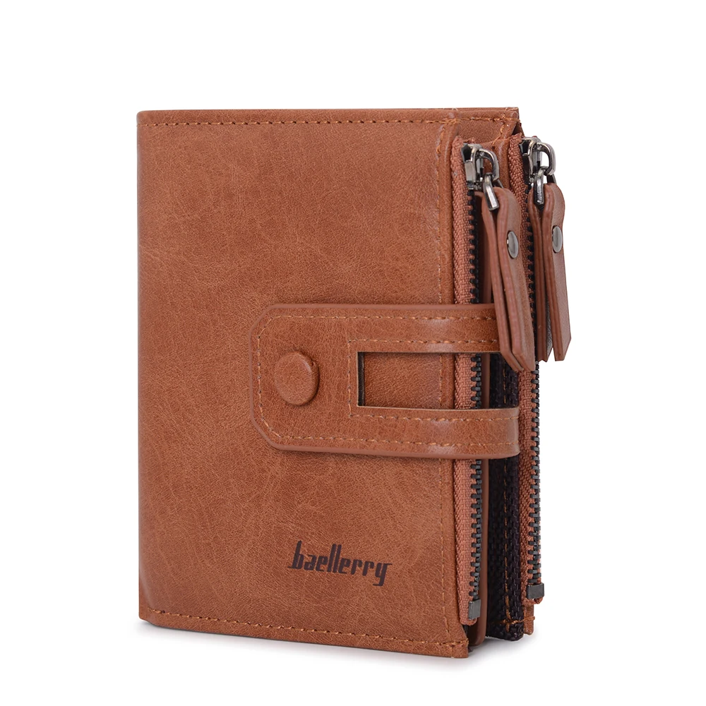 

Men Short Wallet PU Leather Fashion Mens Wallet with Coin Purse Large Capacity Zipper Wallet with Credit Card Photo Holder