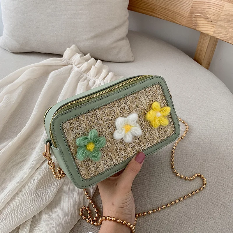 

Beach Brand Designer Floral 2019 New Casual Straw Women Shoulder Bag Fashion Chain Small Square Messenger Bag Crossbody Bag