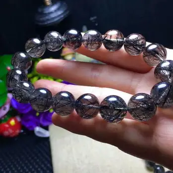 

FREE SHIPPING Natural Black Rutilated Quartz yu Beads Bracelet 13-12mm/
