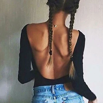 

Summer Backless Rompers Black Crop Tops Blusa Combinaison Short Femme Sexy Bodysuits Sexy Long Sleeve Women Bodysuit