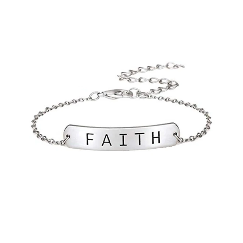 Модные вдохновляющие Hope Love Faith амулет, серебряный браслет золотого цвета, браслеты-цепочки для женщин и мужчин, ювелирные изделия из нержавеющей стали