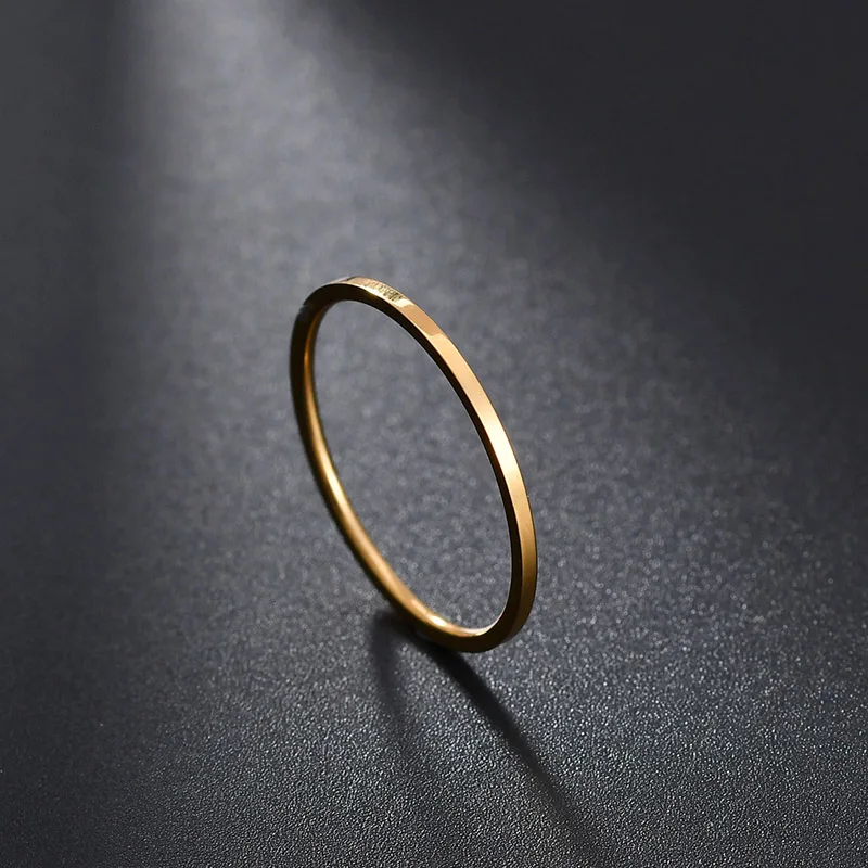 ELSEMODE Rose Gold 1.1 mm Simple Titanium Steel Smooth Engagement Wedding Couple Rings For Women Girl Jewelry Gift