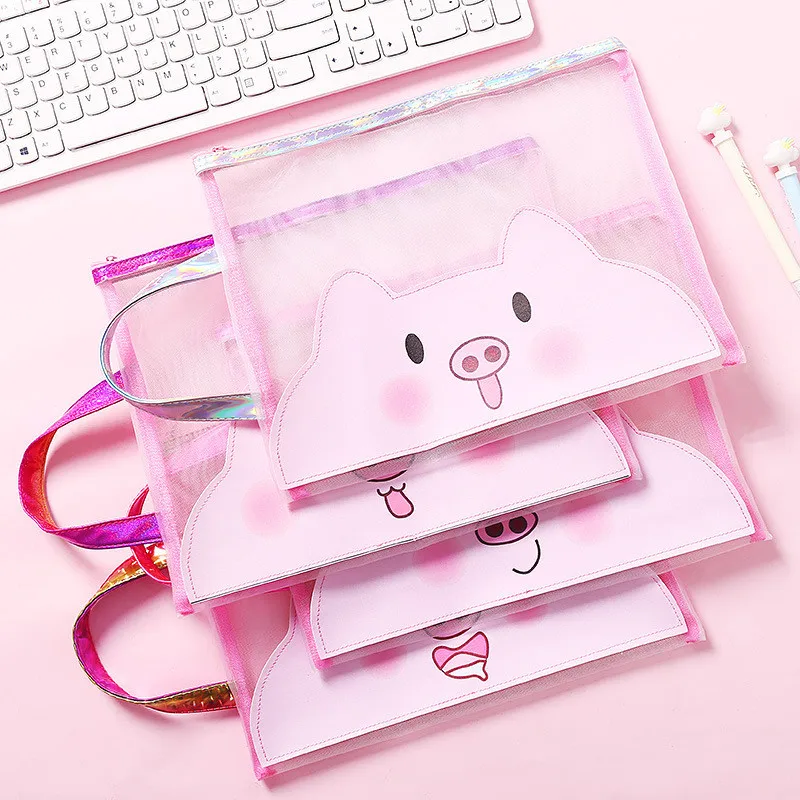 Kawaii креативная розовая Милая Свинья сетка сумка для файлов портативный А4 студенческий тестовый бумажный мешок водонепроницаемый
