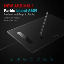 Buy online Professional Parblo Island A609 Graphic Drawing Tablet 9x 6 inches 220 RPS 5080 LPI with 2048 Levels Pressure Battery-free Pen