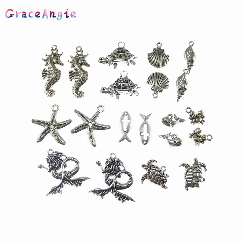 GraceAngie Mix 10PCS Подвески в виде животных для сережек раковина рыбы морская лошадь