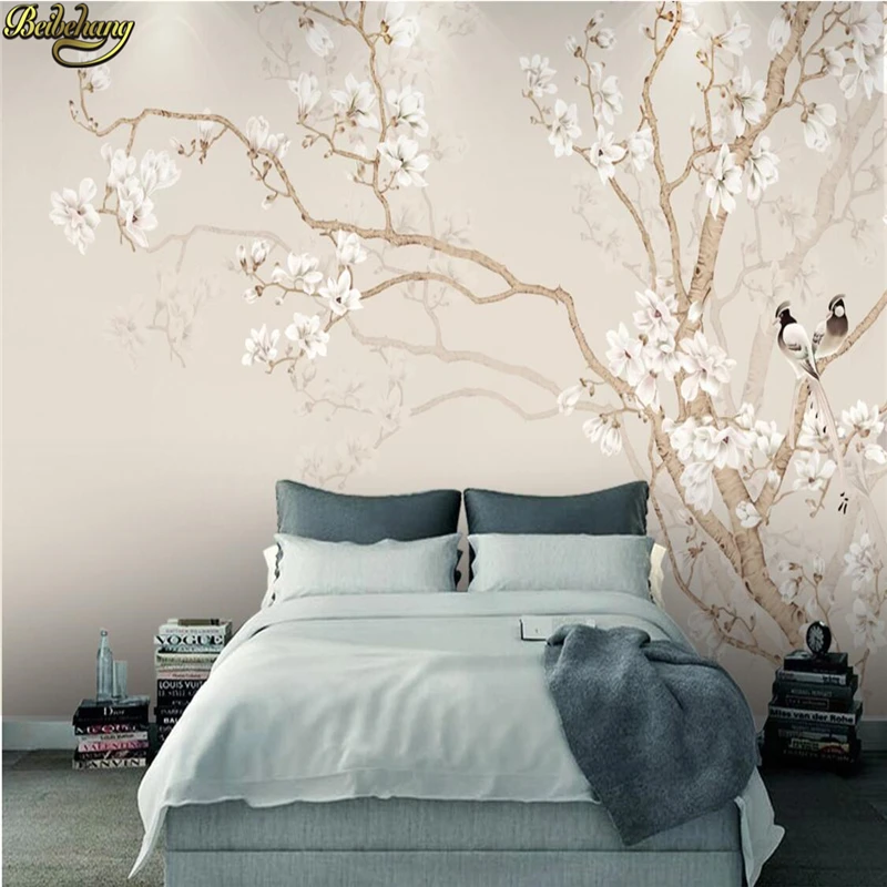 Beibehang Nach Foto Tapete Grosses Wandbild Wand Aufkleber Europaischen Magnolia Hand Bemalt Blumen Und Vogel Hintergrund Wand Photo Wallpaper Large Muralcustom Photo Wallpaper Aliexpress Wand Selbst Bemalen