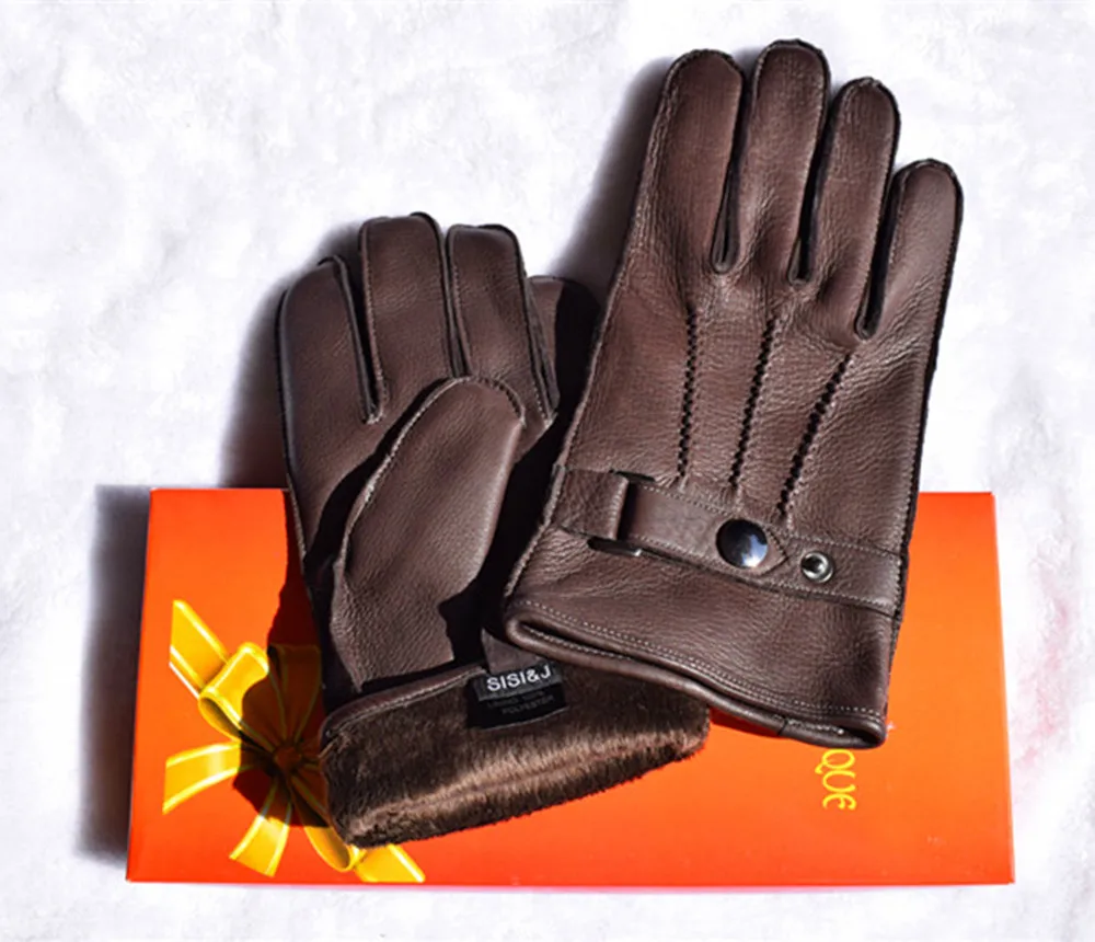 Высокое качество, Новое поступление, роскошные мужские кожаные перчатки из оленьей кожи(кашемир/шерсть/флисовая подкладка