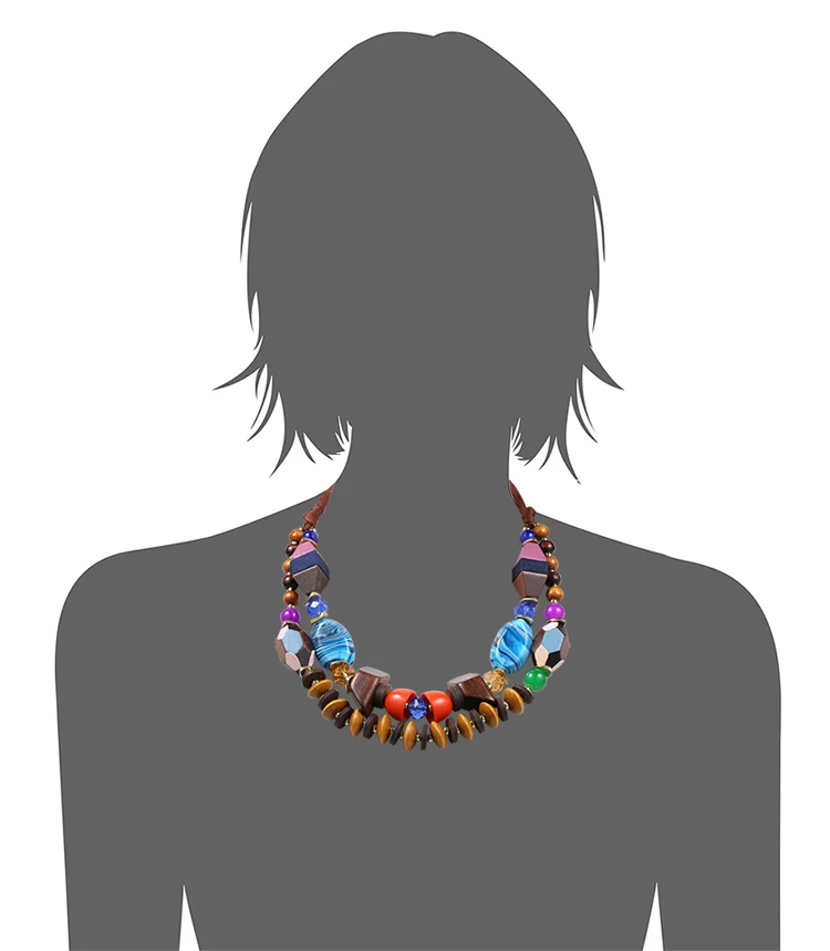 Colorful bead necklace multilayer rope necklaces for women wooden beaded resin adjustable handmade choker necklace eManco