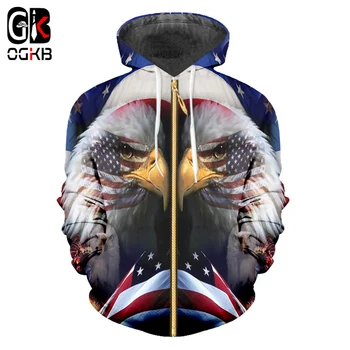 

OGKB new cool hoodie men's women's clothing printing 3D American flag eagle hoodie streetwear hip hop hooded hoodie